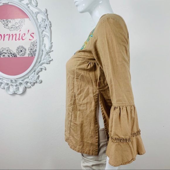 Oilily / Tan Embroider Floral Bell Sleeve V Neck - Picture 5 of 8
